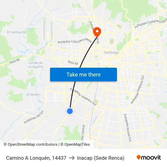 Camino A Lonquén, 14437 to Inacap (Sede Renca) map