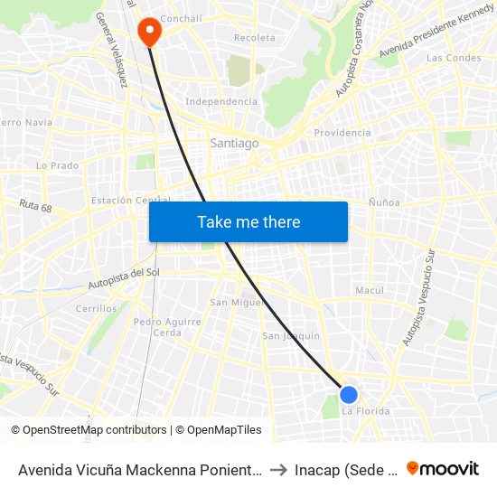 Avenida Vicuña Mackenna Poniente, 6451-6487 to Inacap (Sede Renca) map