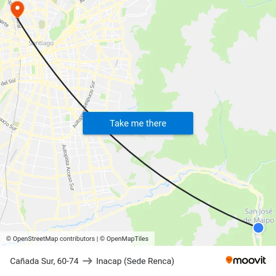Cañada Sur, 60-74 to Inacap (Sede Renca) map