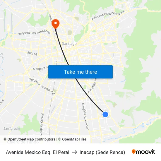 Avenida Mexico Esq. El Peral to Inacap (Sede Renca) map
