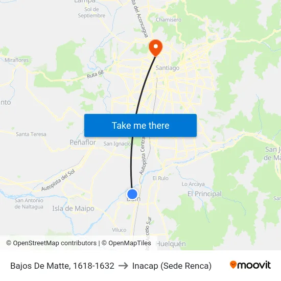 Bajos De Matte, 1618-1632 to Inacap (Sede Renca) map