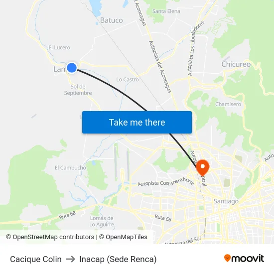 Cacique Colin to Inacap (Sede Renca) map