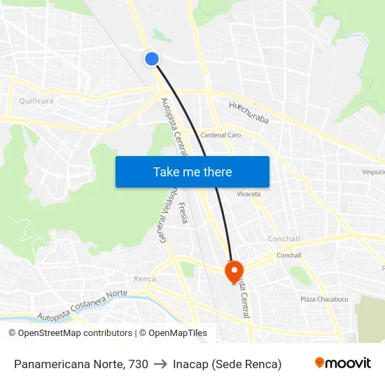Panamericana Norte, 730 to Inacap (Sede Renca) map