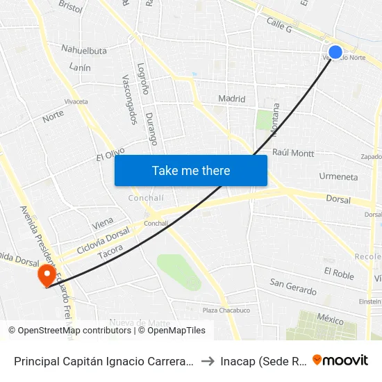 Principal Capitán Ignacio Carrera Pinto, 672 to Inacap (Sede Renca) map