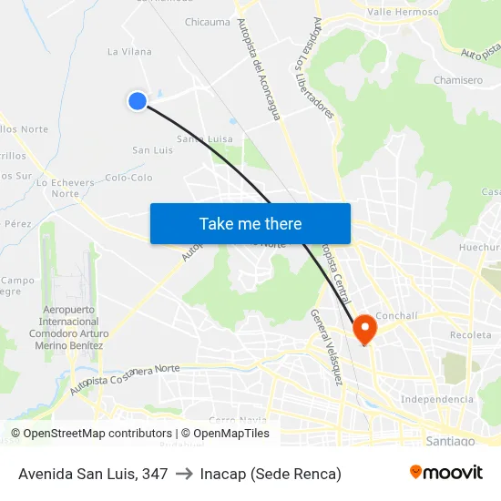 Avenida San Luis, 347 to Inacap (Sede Renca) map