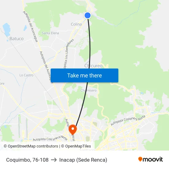 Coquimbo, 76-108 to Inacap (Sede Renca) map