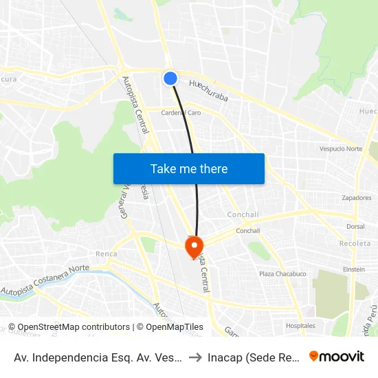 Av. Independencia Esq. Av. Vespucio to Inacap (Sede Renca) map