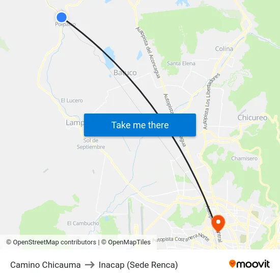 Camino Chicauma to Inacap (Sede Renca) map