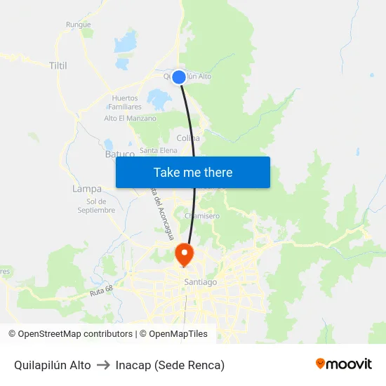 Quilapilún Alto to Inacap (Sede Renca) map