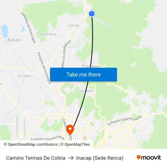 Camino Termas De Colina to Inacap (Sede Renca) map