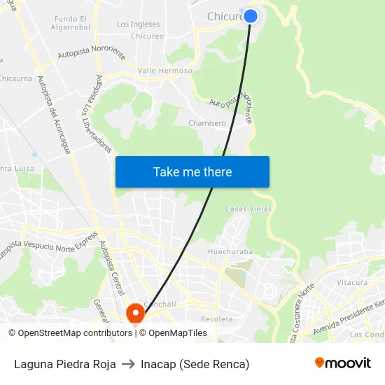 Laguna Piedra Roja to Inacap (Sede Renca) map