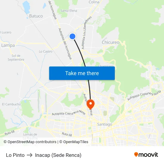 Lo Pinto to Inacap (Sede Renca) map