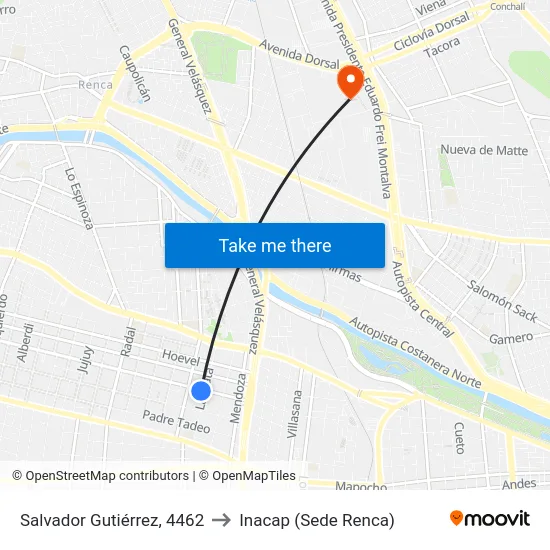 Salvador Gutiérrez, 4462 to Inacap (Sede Renca) map