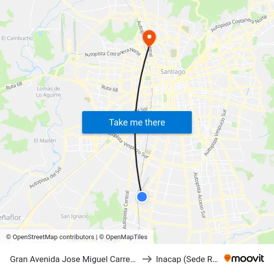 Gran Avenida Jose Miguel Carrera, 13371 to Inacap (Sede Renca) map
