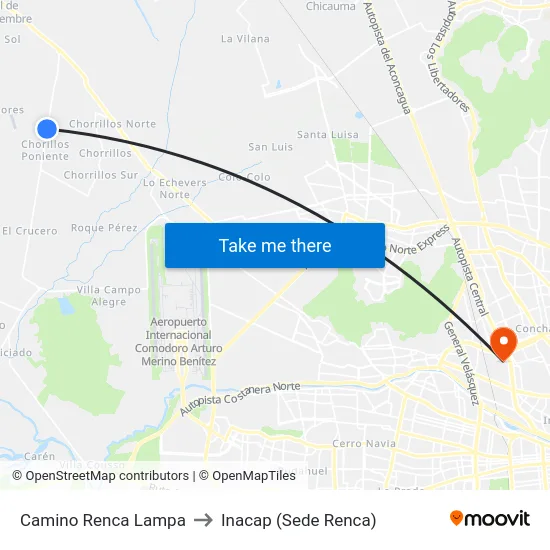 Camino Renca Lampa to Inacap (Sede Renca) map