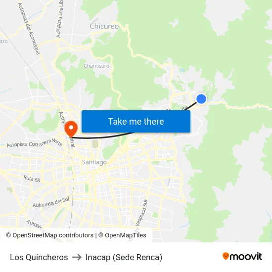 Los Quincheros to Inacap (Sede Renca) map