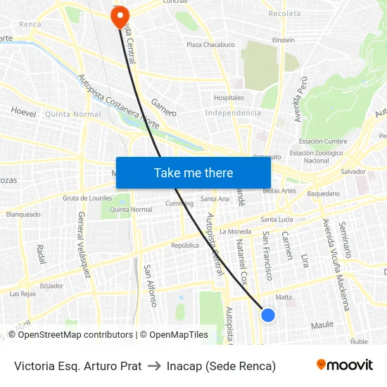 Victoria Esq. Arturo Prat to Inacap (Sede Renca) map