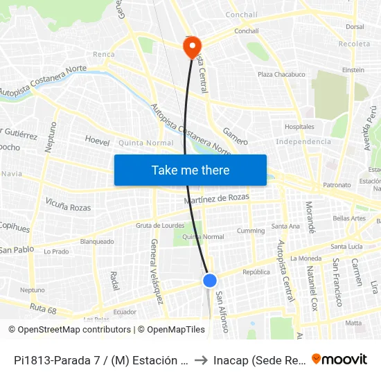 Pi1813-Parada 7 / (M) Estación Central to Inacap (Sede Renca) map