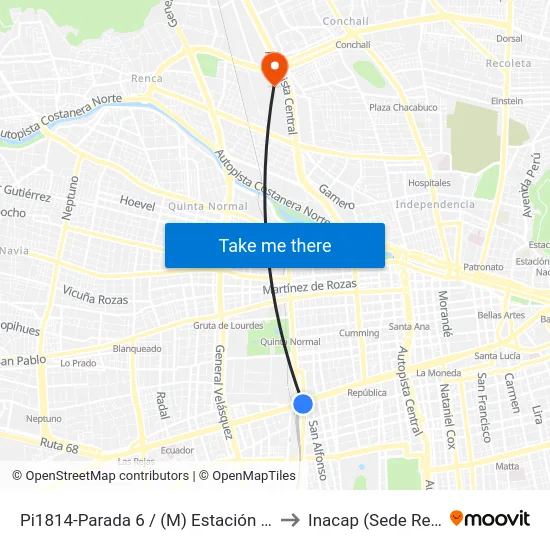 Pi1814-Parada 6 / (M) Estación Central to Inacap (Sede Renca) map