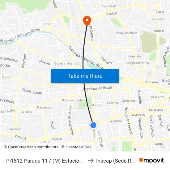 Pi1812-Parada 11 / (M) Estación Central to Inacap (Sede Renca) map