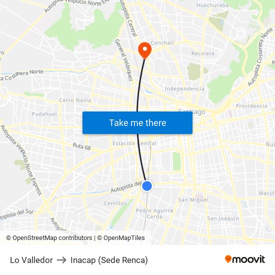 Lo Valledor to Inacap (Sede Renca) map