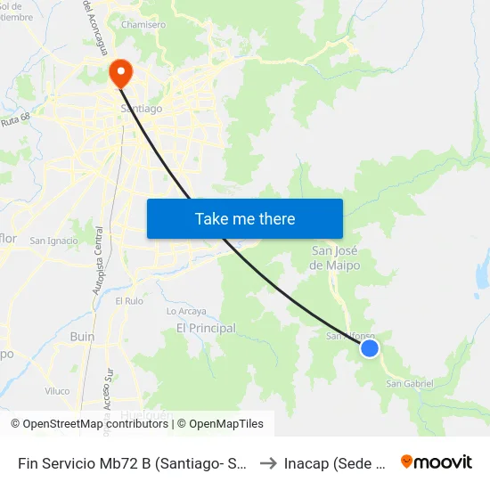 Fin Servicio Mb72 B (Santiago- San Alfonso) to Inacap (Sede Renca) map