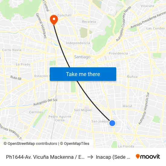 Ph1644-Av. Vicuña Mackenna / Esq. Raquel to Inacap (Sede Renca) map
