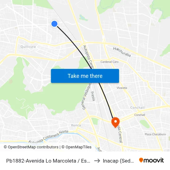 Pb1882-Avenida Lo Marcoleta / Esq. Bello Horizonte to Inacap (Sede Renca) map