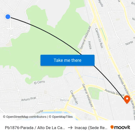 Pb1876-Parada / Alto De La Campiña to Inacap (Sede Renca) map