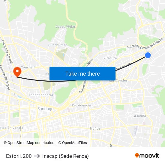 Estoril, 200 to Inacap (Sede Renca) map