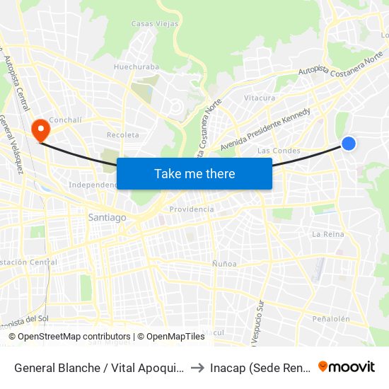 General Blanche / Vital Apoquindo to Inacap (Sede Renca) map