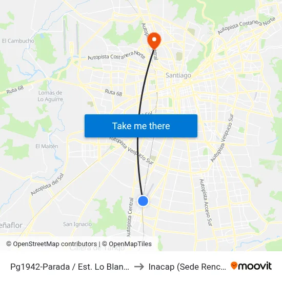 Pg1942-Parada / Est. Lo Blanco to Inacap (Sede Renca) map