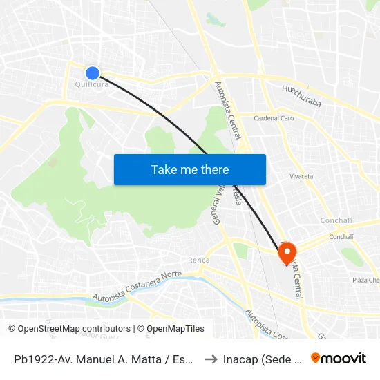 Pb1922-Av. Manuel A. Matta / Esq. De La Luna to Inacap (Sede Renca) map