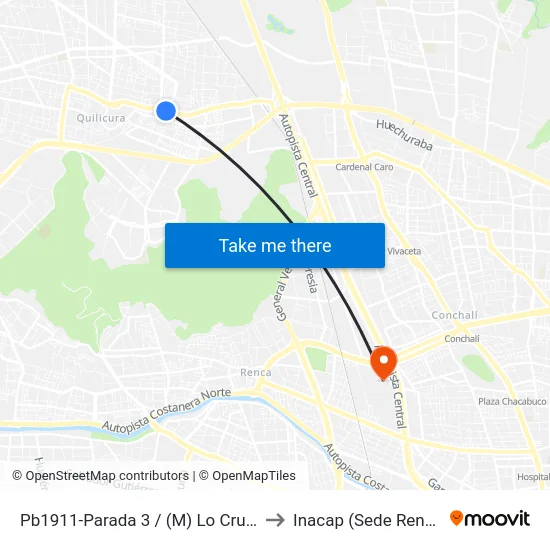 Pb1911-Parada 3 / (M) Lo Cruzat to Inacap (Sede Renca) map