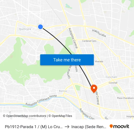 Pb1912-Parada 1 / (M) Lo Cruzat to Inacap (Sede Renca) map