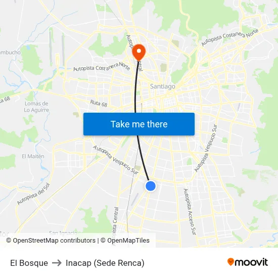 El Bosque to Inacap (Sede Renca) map