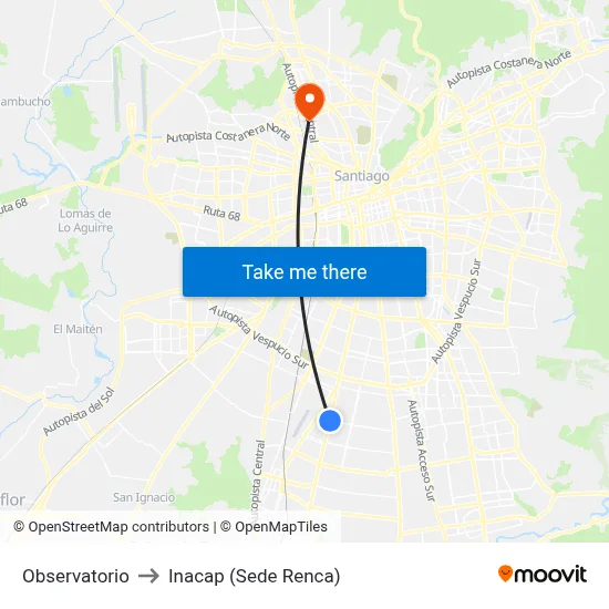 Observatorio to Inacap (Sede Renca) map