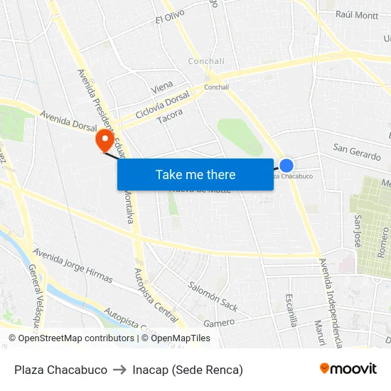 Plaza Chacabuco to Inacap (Sede Renca) map
