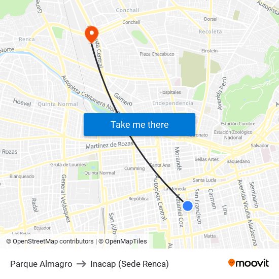 Parque Almagro to Inacap (Sede Renca) map