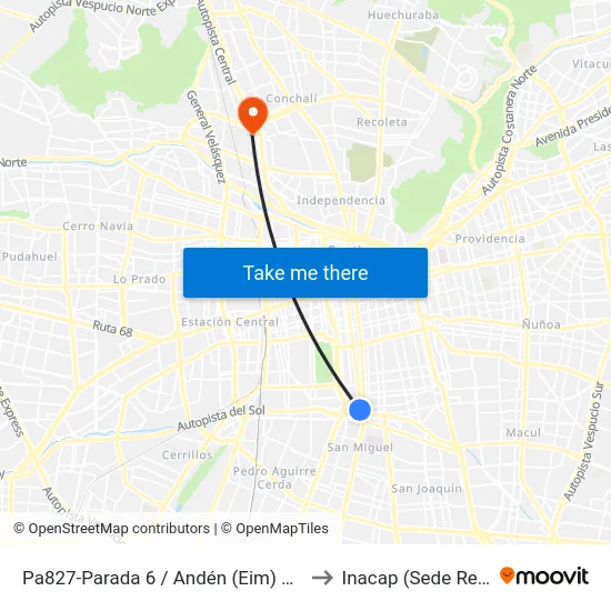 Pa827-Parada 6 / Andén (Eim) Franklin to Inacap (Sede Renca) map
