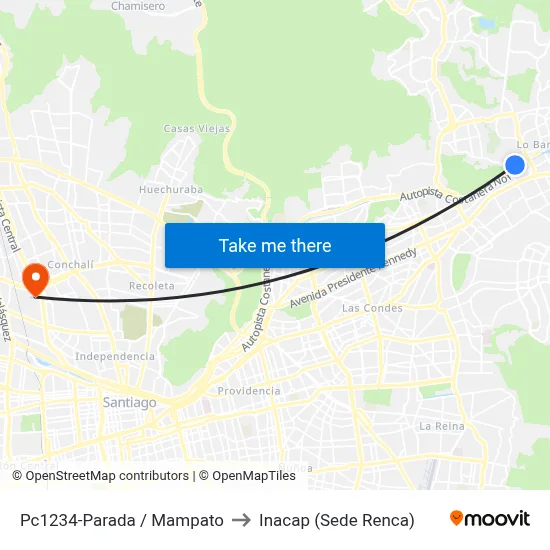 Pc1234-Parada / Mampato to Inacap (Sede Renca) map