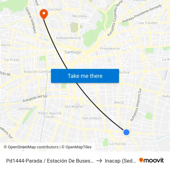 Pd1444-Parada / Estación De Buses (M) Macul -Poniente to Inacap (Sede Renca) map