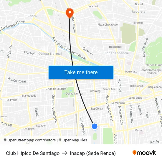Club Hípico De Santiago to Inacap (Sede Renca) map