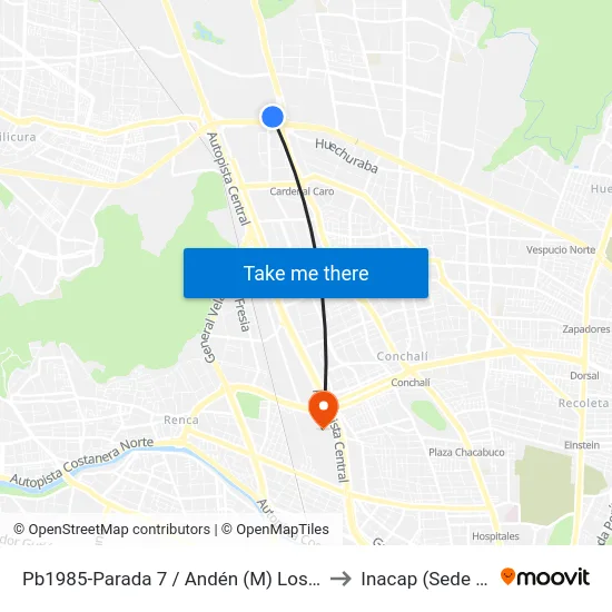 Pb1985-Parada 7 / Andén (M) Los Libertadores to Inacap (Sede Renca) map