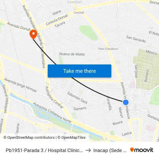 Pb1951-Parada 3 / Hospital Clínico U. De Chile to Inacap (Sede Renca) map
