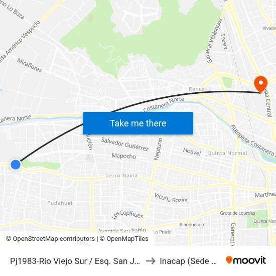 Pj1983-Río Viejo Sur / Esq. San Juan Valdés to Inacap (Sede Renca) map