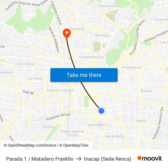 Parada 1 / Matadero Franklin to Inacap (Sede Renca) map