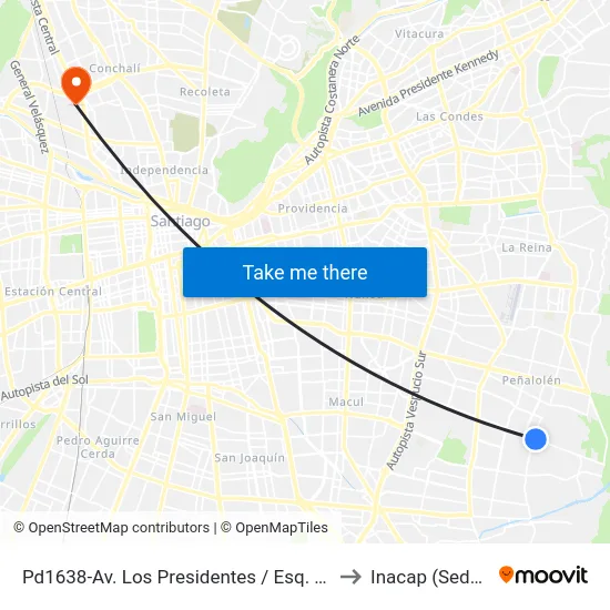 Pd1638-Av. Los Presidentes / Esq. Av.C. Las Perdices to Inacap (Sede Renca) map