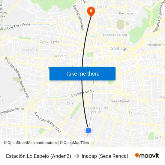 Estación Lo Espejo (Anden2) to Inacap (Sede Renca) map