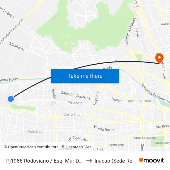 Pj1986-Rodoviario / Esq. Mar De Chile to Inacap (Sede Renca) map
